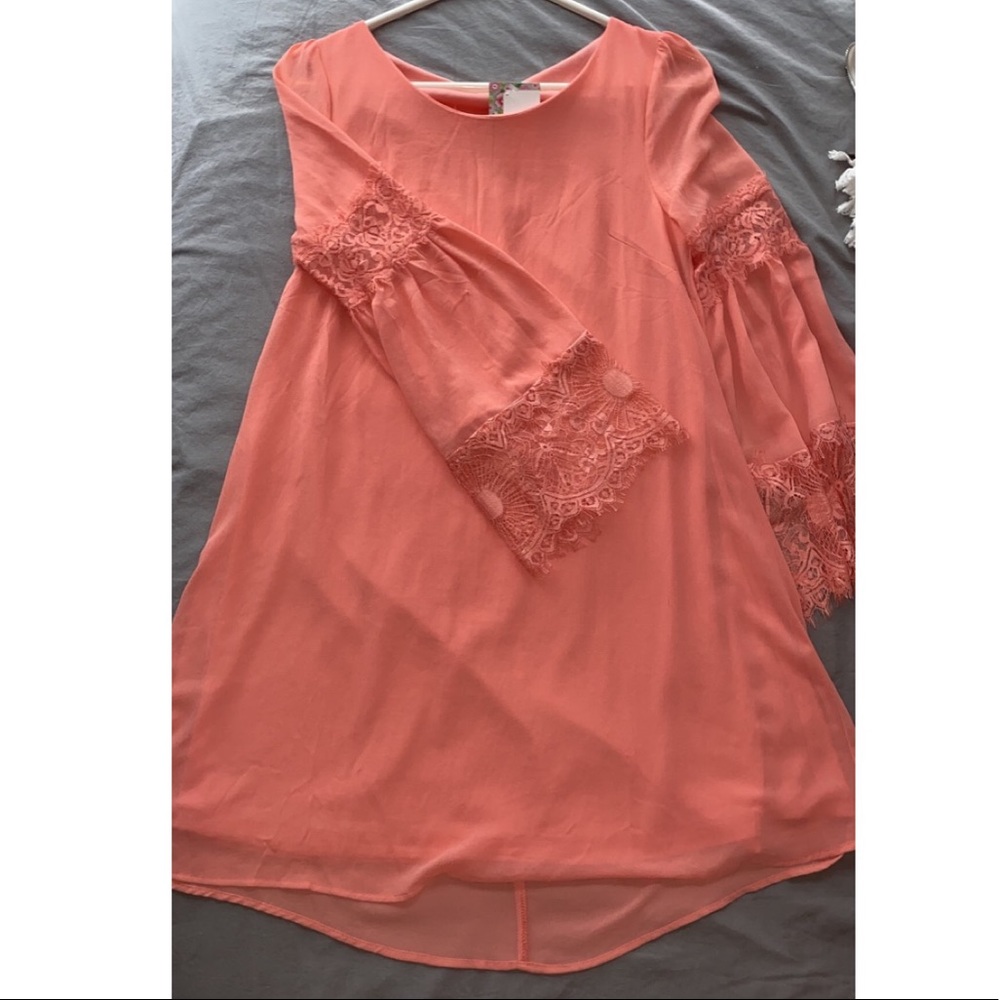 Salmon colored Boho bell sleeve sundress